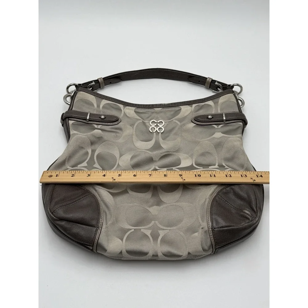 COACH Handbag Colette Signature Gray Sateen Leather Canvas Hobo Timeless Purse